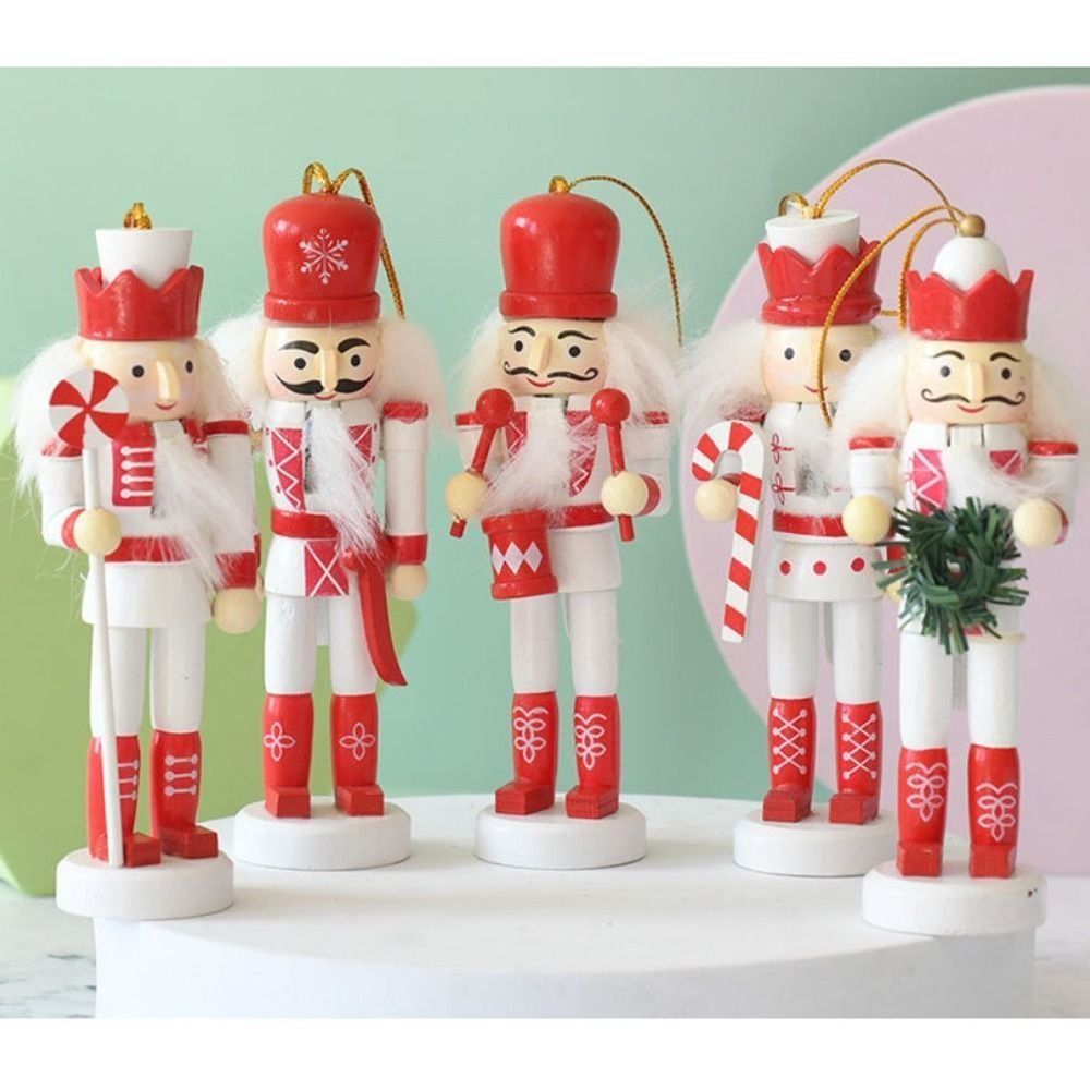 Nutcracker Figurine - クリスマス柄の手作りナッツクラッカー人形5個セット。ヴィンテージ風の兵隊人形で、冬の装飾に最適。高さ13cm。新年のお祝いにも。