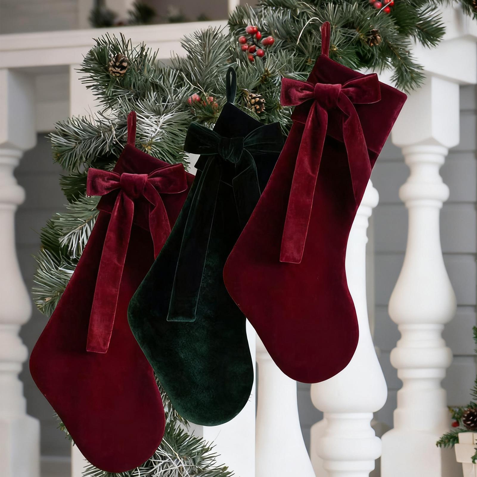 子供用ベルベットクリスマスストッキング、無地、暖炉に飾る、お - Christmas Stocking Hanging のレビューと価格