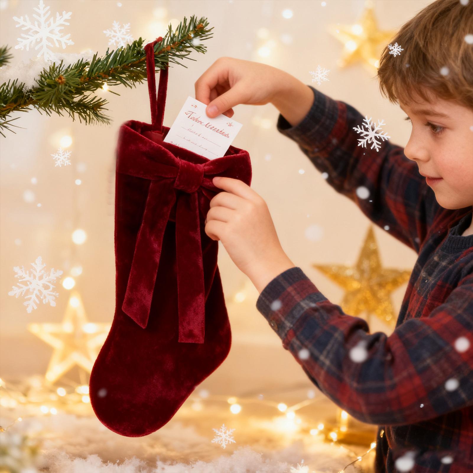 子供用ベルベットクリスマスストッキング、無地、暖炉に飾る、お - Christmas Stocking Hanging のレビューと価格